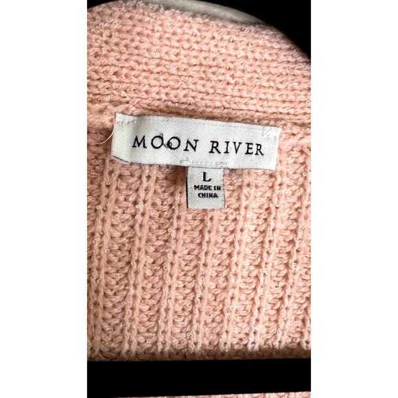 Moon River Cardigan Sweater Women Large Pink Knitted Embroidered Cottagecore - Picture 3 of 9